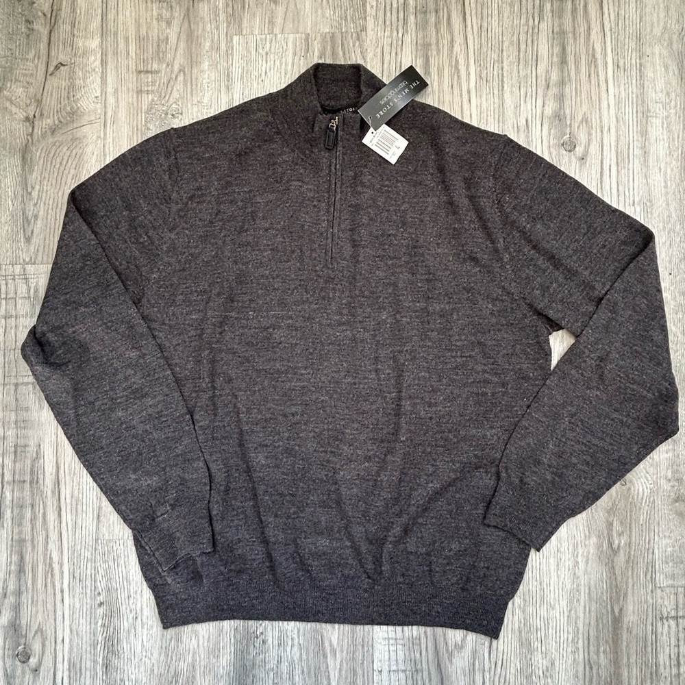 Bloomingdale's Merino Wool Men's Dark Gray Zip-Up Sweater Sz XL